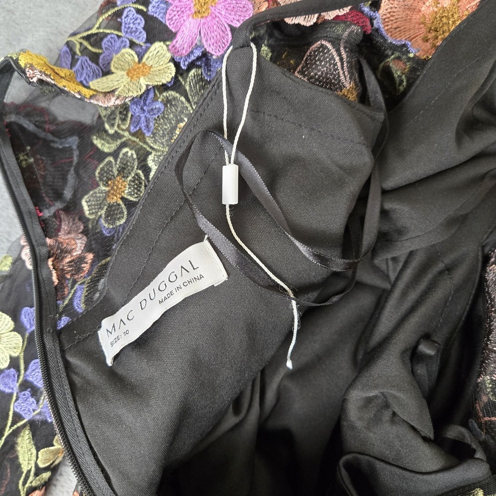 Mac Duggal Black Floral Embroidered‎ Long Sleeve Cocktail Dress Womens 10 NWT - Picture 6 of 12